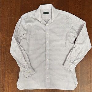 Alton Lane Men's Checked Button Down Dress Shirt in Coral and Blue, Size Large